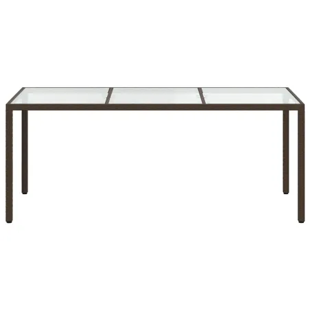 Table de jardin Marron 190x90x75 cm Verre trempé/résine tressée