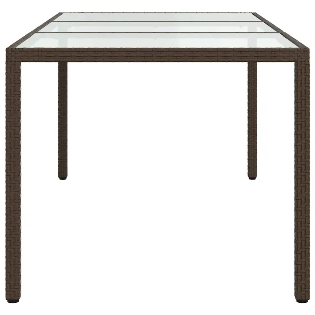 Table de jardin Marron 190x90x75 cm Verre trempé/résine tressée