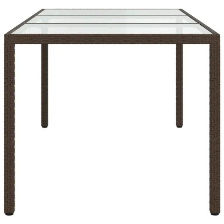Table de jardin Marron 190x90x75 cm Verre trempé/résine tressée