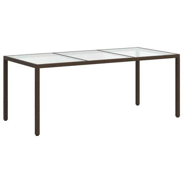 Table de jardin Marron 190x90x75 cm Verre trempé/résine tressée