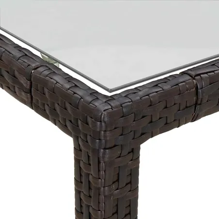 Table de jardin Marron 190x90x75 cm Verre trempé/résine tressée