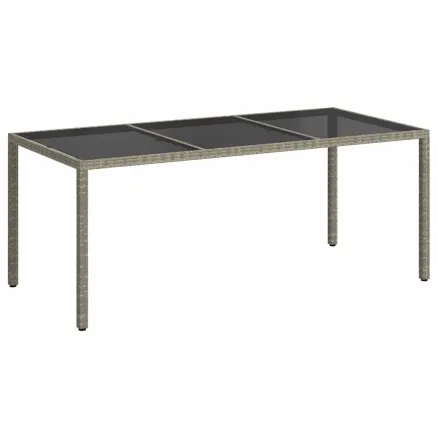 Table de jardin Gris 190x90x75 cm Verre trempé/résine tressée 2