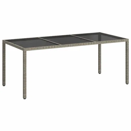 Table de jardin Gris 190x90x75 cm Verre trempé/résine tressée