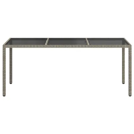 Table de jardin Gris 190x90x75 cm Verre trempé/résine tressée