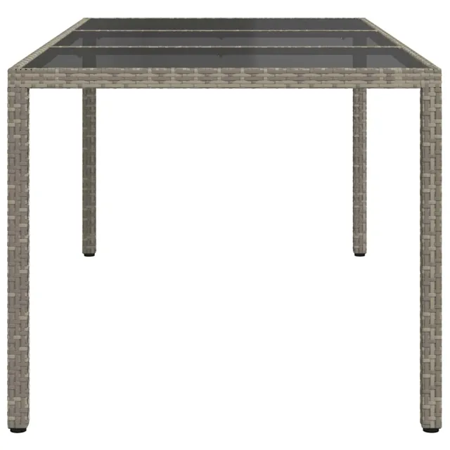 Table de jardin Gris 190x90x75 cm Verre trempé/résine tressée