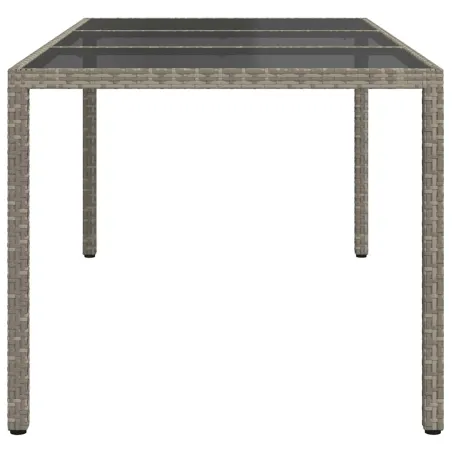 Table de jardin Gris 190x90x75 cm Verre trempé/résine tressée