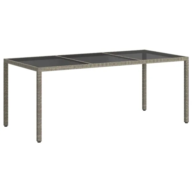 Table de jardin Gris 190x90x75 cm Verre trempé/résine tressée