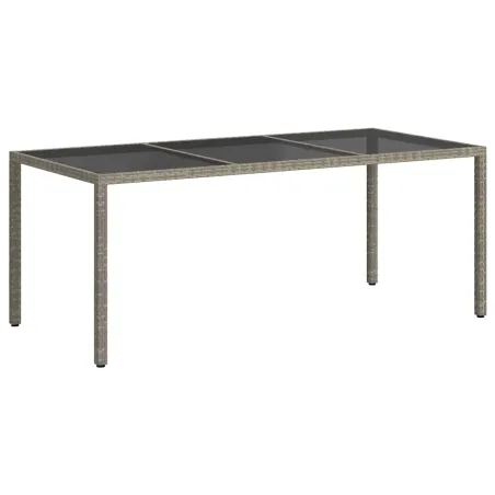 Table de jardin Gris 190x90x75 cm Verre trempé/résine tressée