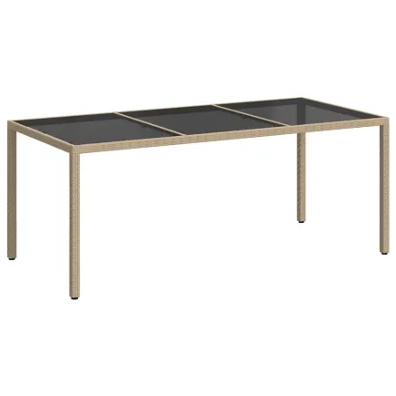 Table de jardin Beige 190x90x75 cm Verre trempé/résine tressée 2