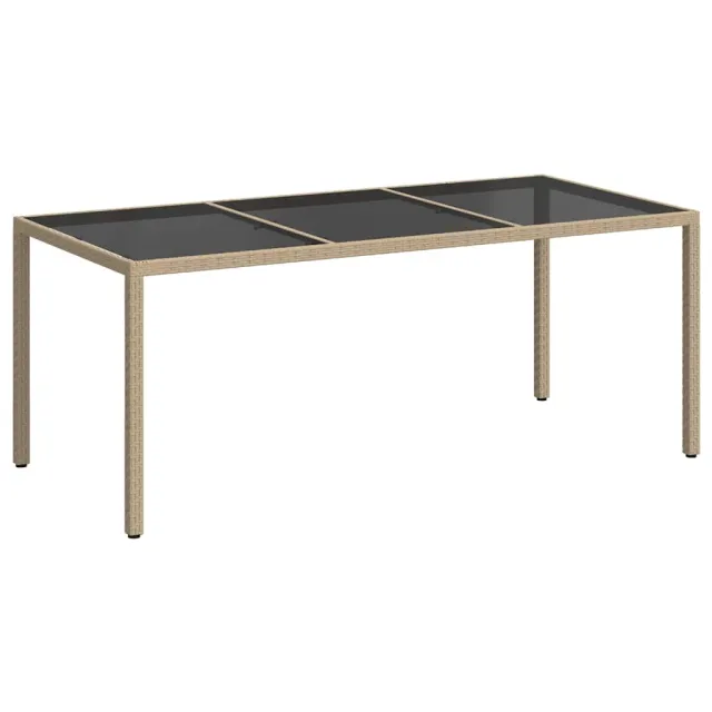 Table de jardin Beige 190x90x75 cm Verre trempé/résine tressée