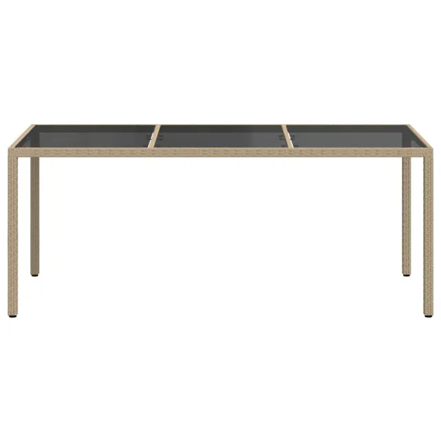 Table de jardin Beige 190x90x75 cm Verre trempé/résine tressée