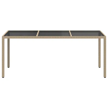Table de jardin Beige 190x90x75 cm Verre trempé/résine tressée