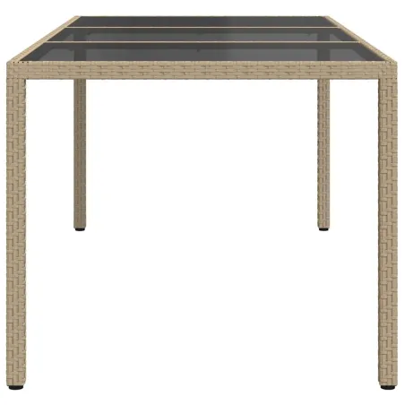 Table de jardin Beige 190x90x75 cm Verre trempé/résine tressée