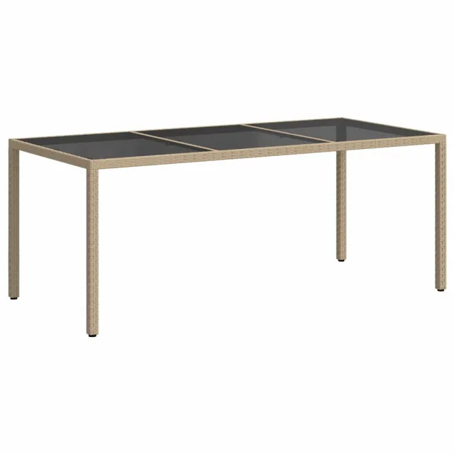 Table de jardin Beige 190x90x75 cm Verre trempé/résine tressée