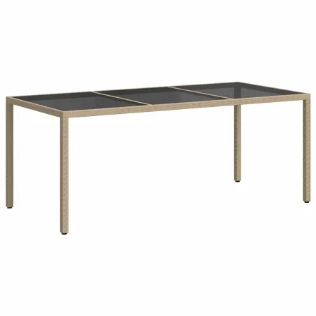 Table de jardin Beige 190x90x75 cm Verre trempé/résine tressée