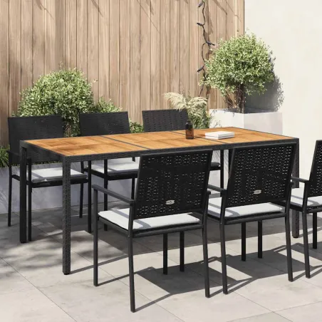 Table de jardin 190x90x75 cm Résine tressée et bois acacia Noir