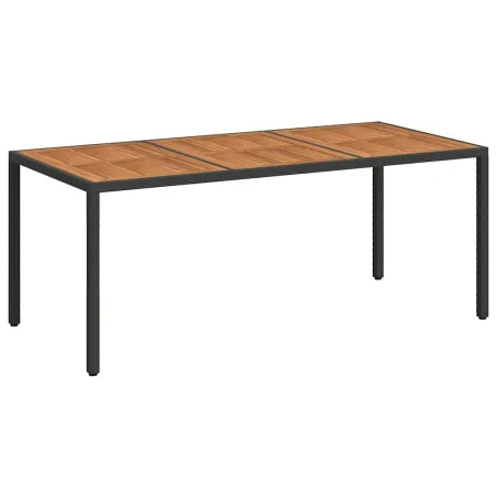 Table de jardin 190x90x75 cm Résine tressée et bois acacia Noir