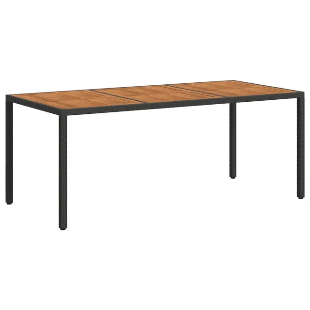 Table de jardin 190x90x75 cm Résine tressée et bois acacia Noir