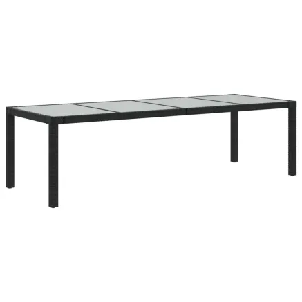 Table de jardin Noir 250x100x75 cm Verre trempé et poly rotin 2