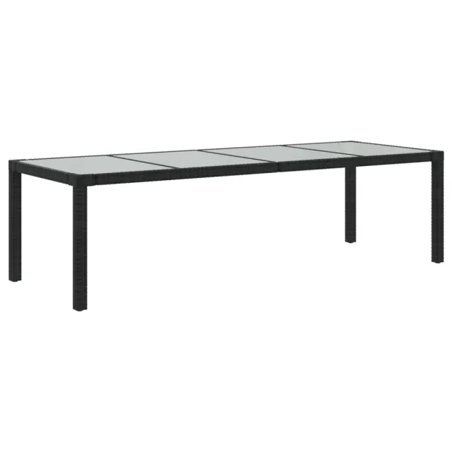 Table de jardin Noir 250x100x75 cm Verre trempé et poly rotin