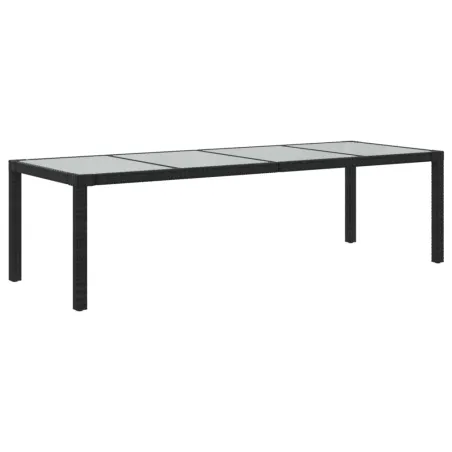Table de jardin Noir 250x100x75 cm Verre trempé et poly rotin