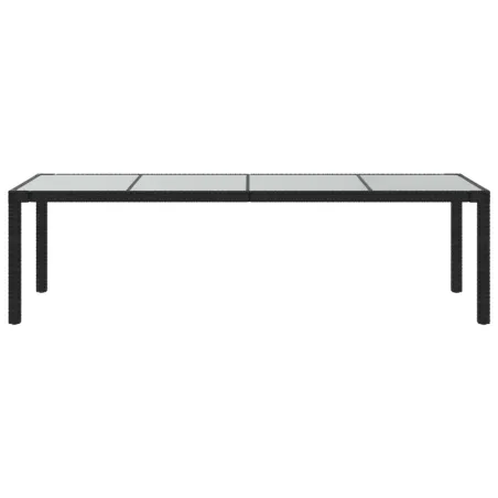 Table de jardin Noir 250x100x75 cm Verre trempé et poly rotin