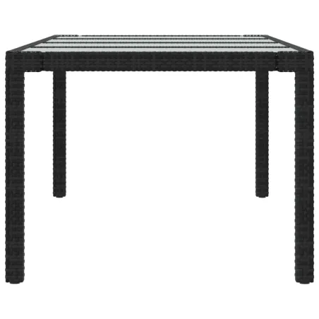 Table de jardin Noir 250x100x75 cm Verre trempé et poly rotin