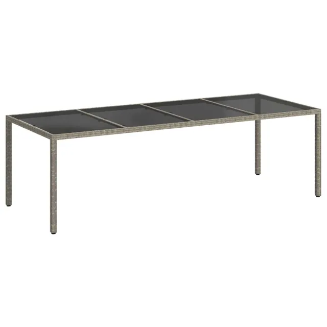 Table de jardin gris 250x100x75 cm Verre trempé et poly rotin