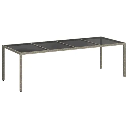 Table de jardin gris 250x100x75 cm Verre trempé et poly rotin