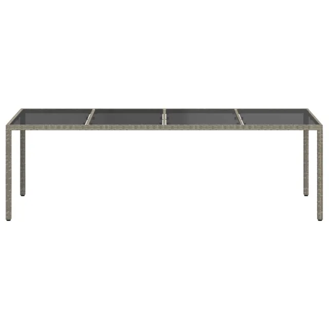 Table de jardin gris 250x100x75 cm Verre trempé et poly rotin