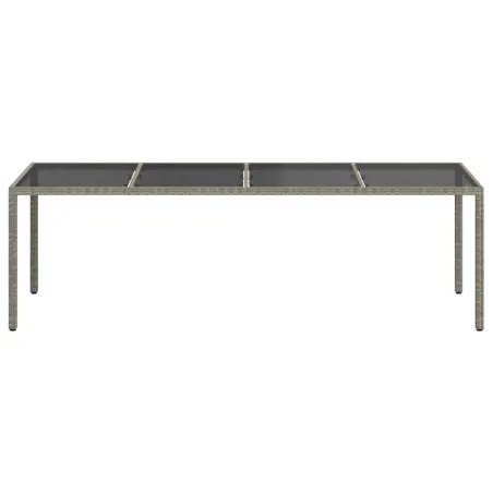 Table de jardin gris 250x100x75 cm Verre trempé et poly rotin