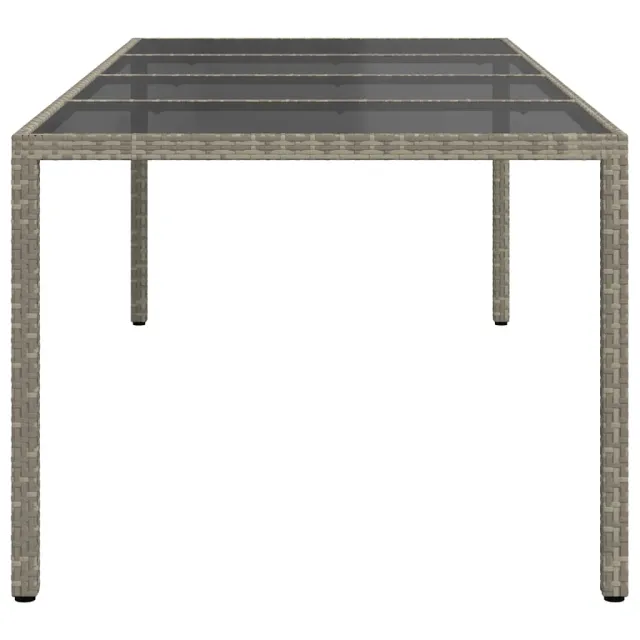 Table de jardin gris 250x100x75 cm Verre trempé et poly rotin