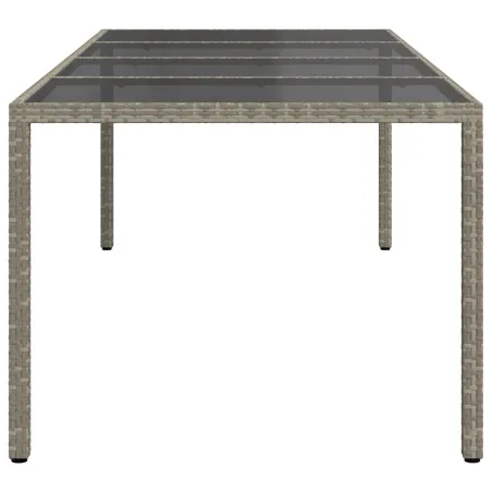 Table de jardin gris 250x100x75 cm Verre trempé et poly rotin