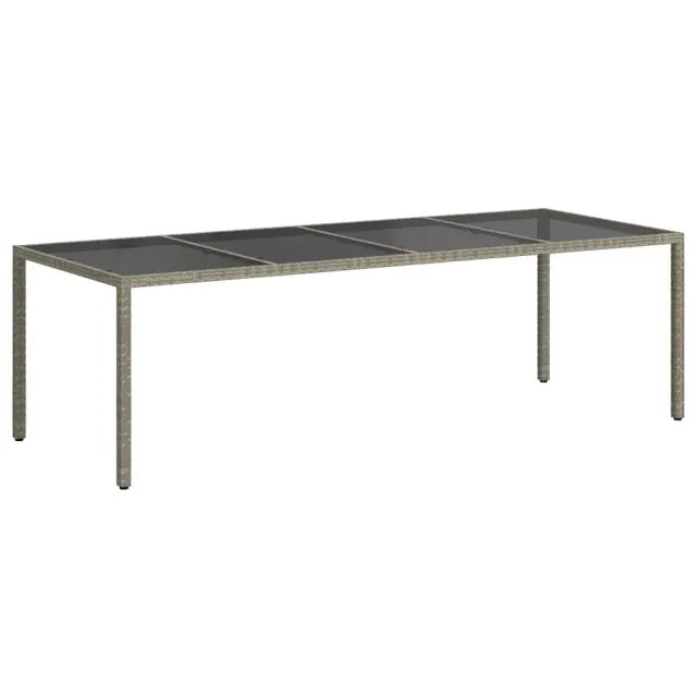 Table de jardin gris 250x100x75 cm Verre trempé et poly rotin