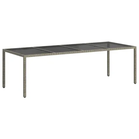 Table de jardin gris 250x100x75 cm Verre trempé et poly rotin