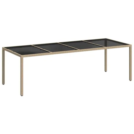 Table de jardin Beige 250x100x75 cm Verre trempé et poly rotin