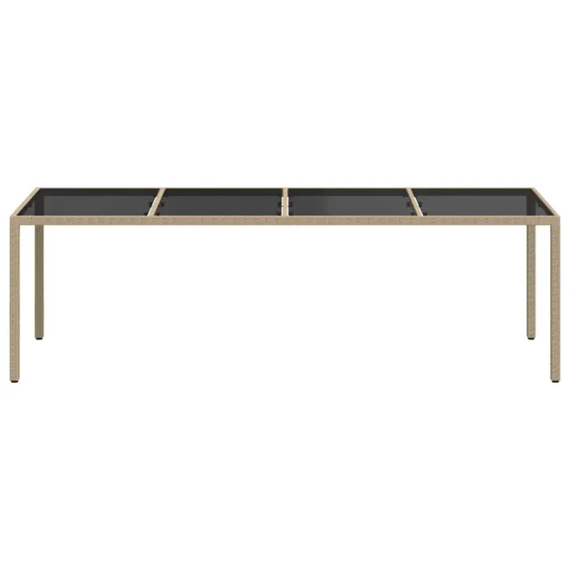 Table de jardin Beige 250x100x75 cm Verre trempé et poly rotin