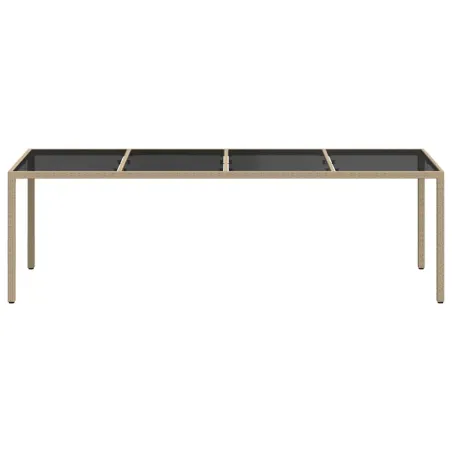 Table de jardin Beige 250x100x75 cm Verre trempé et poly rotin