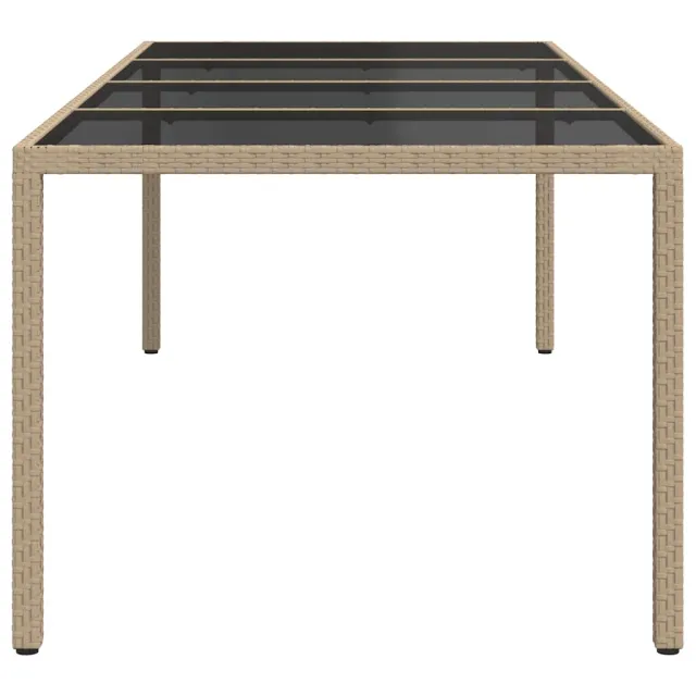 Table de jardin Beige 250x100x75 cm Verre trempé et poly rotin