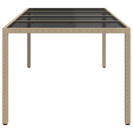 Table de jardin Beige 250x100x75 cm Verre trempé et poly rotin