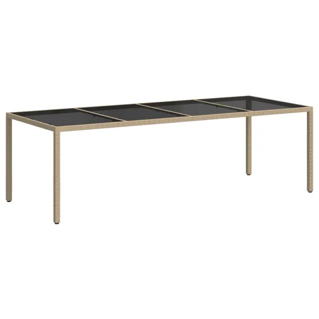Table de jardin Beige 250x100x75 cm Verre trempé et poly rotin