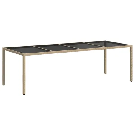 Table de jardin Beige 250x100x75 cm Verre trempé et poly rotin