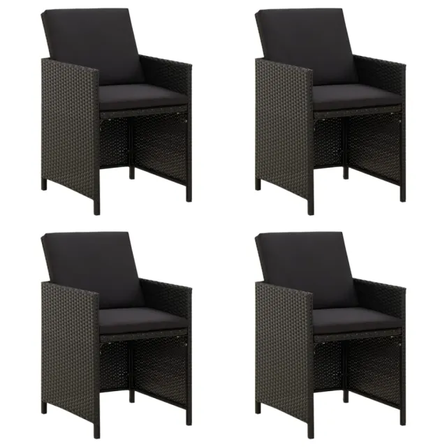Chaises de jardin avec coussins lot de 4 Résine tressée Noir