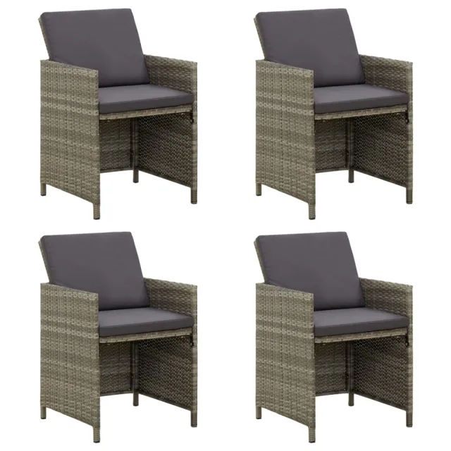 Chaises de jardin avec coussins lot de 4 Résine tressée Gris