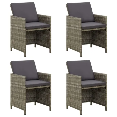 Chaises de jardin avec coussins lot de 4 Résine tressée Gris