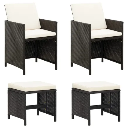 Jeu de chaise et tabouret de jardin 4 pcs Résine tressée Noir