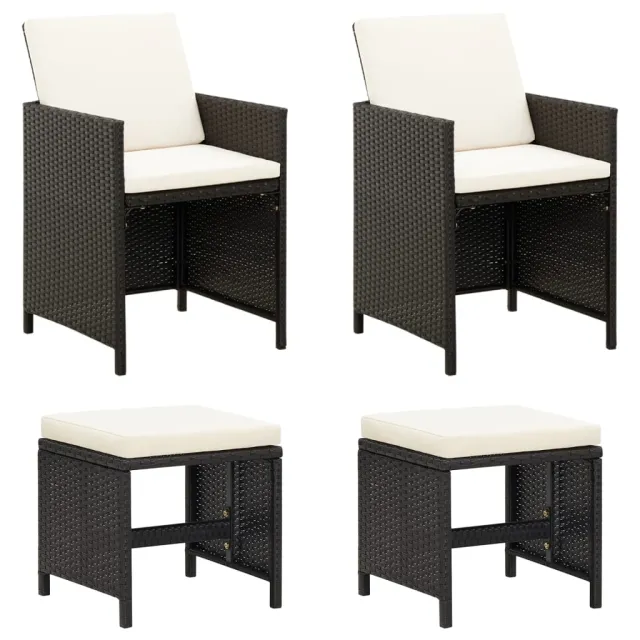 Jeu de chaise et tabouret de jardin 4 pcs Résine tressée Noir