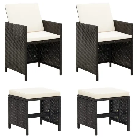 Jeu de chaise et tabouret de jardin 4 pcs Résine tressée Noir