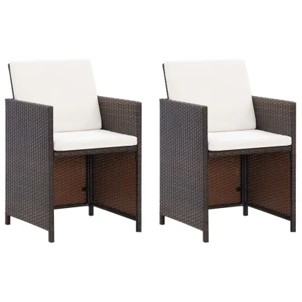 Jeu de chaise et tabouret de jardin 4 pcs Résine tressée Marron 2