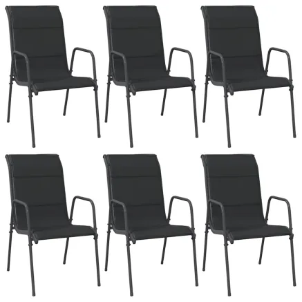 Chaises de jardin lot de 6 Acier et textilène Noir 2